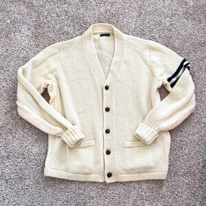 80's Collegiate Cardigan - Vanilla & Navy - Large - Unisex - Gender Neutral